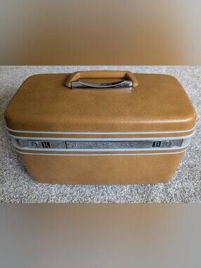 Vintage Samsonite Brown Royal Traveller Medalist Train Makeup Case Tote w/ Tray